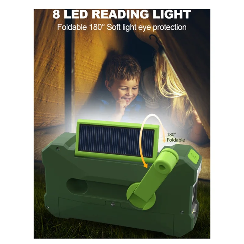 B48B-5200Mah Emergency Radio, Solar Hand Crank Radio Portable Radio With Phone Charger LED Flashlight Outdoor Emergency