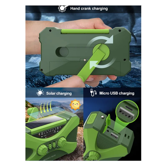 B48B-5200Mah Emergency Radio, Solar Hand Crank Radio Portable Radio With Phone Charger LED Flashlight Outdoor Emergency