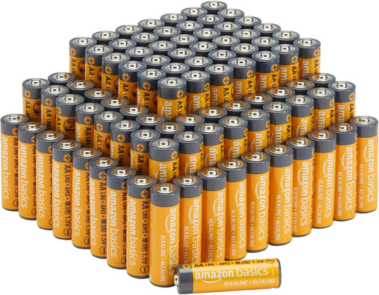 100 Count (Pack of 1) AA High-Performance Alkaline Batteries, 10-Year Shelf Life, Easy to Open Value Pack